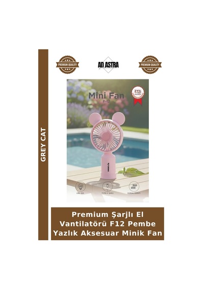 Premium Şarjlı El Vantilatörü F12 Pembe Yazlık Aksesuar Minik Fan