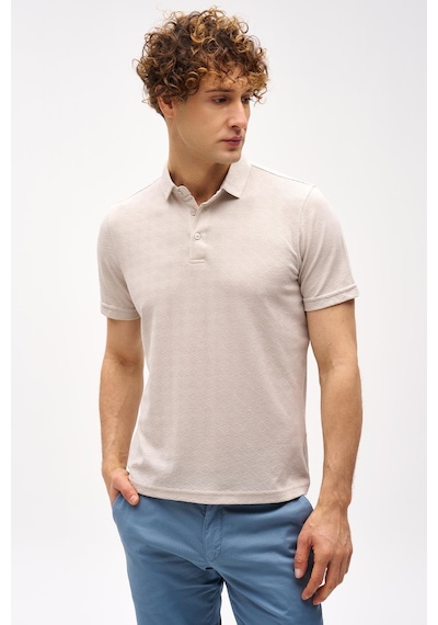 Taş Slim Fit Dar Kalıp Fermuarlı Polo Yaka Desenli Kısa Kollu Tişört-16400 Bej