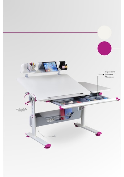 Vega Standart Yükseklik Ve Eğim Ayarlı, Çekmeceli Bilgisayar Masası, Ofis Ve Çalışma Masası Fuşya Gri Vega Standart Yükseklik Ve Eğim Ayarlı, Çekmeceli Bilgisayar Masası, Ofis Ve Çalışma Masası Fuşya Gri
