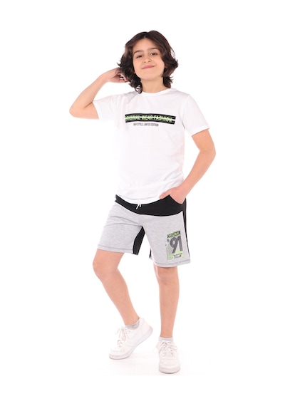 Toontoy Kids Toontoy Erkek Çocuk Önü Yazı Baskılı Şortlu Takım Beyaz