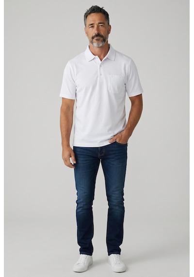 Erkek Yakalı Cepli Beyaz Penye Tshirt