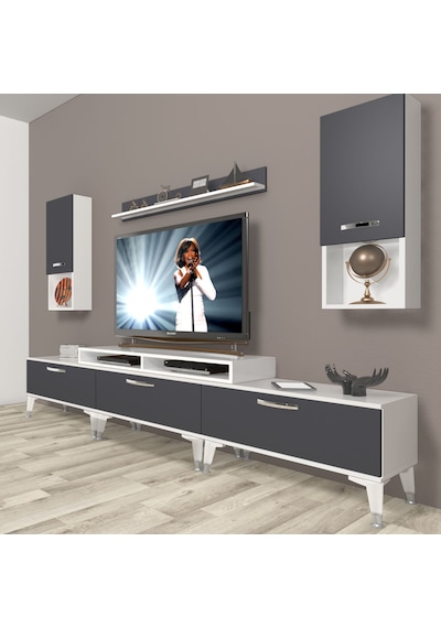 Decoraktiv Ekoflex 270da Mdf Silver Tv Ünitesi Tv Sehpası Beyaz - Antrasit