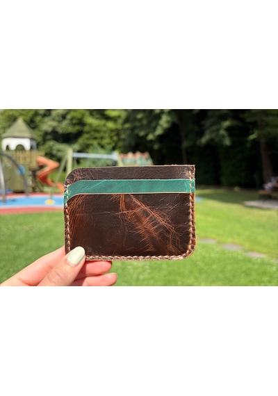 Oakco Leather Hakiki Deri Handmade Kahverengi-yeşil Kartlık Açık Kahverengi - Taba