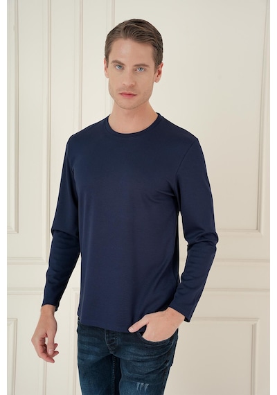 Efor Comfort Fit Bisiklet Yaka Uzun Kol Casual Lacivert Tişört Ts 892 Lacivert