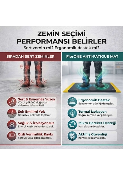 FlorONE Anti-Fatigue Mat Yorgunluk Önleyici İş Yeri Paspası Sarı Şeritli 90 x 150