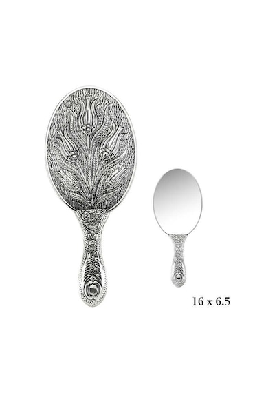 925 Ayar Gümüş Lale Motifli El Aynası Renkli 08736683