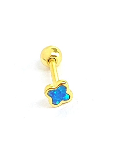 Opal Taşlı 925ayar Gümüş Üzerine Altın Kaplama Yonca Tragus Piercing Altın