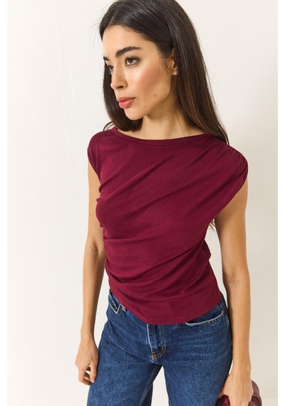 Shade Kadın Drape Detaylı Soft Touch Esnek Viskon Bluz 4019 60284038 - Bordo