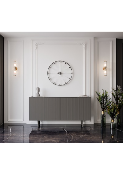 Enwood Capella Gri Mdf 4 Kapaklı Raflı 140 Lık Konsol