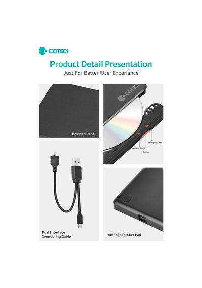 Coteci Çift Bağlantılı Usb 2.0 Type-c Harici Dvd Rw Yazıcı Teknoloji Bağlantı