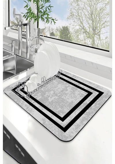 Gri Çerçeveli Microfiber Bulaşık Kurutma Kurulama Matı Mm018n11