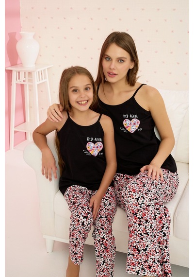 Siyah İnci Pamuklu Ip Askılı Pijama Takım 23107022 Çok Renkli