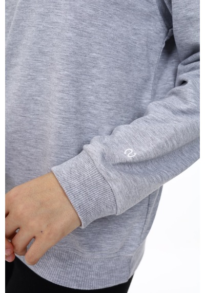 Toontoy Kız Çocuk Oversize Polo Yaka Düşük Omuz Nakış Baskılı Sweatshirt - 2 İplik Gri