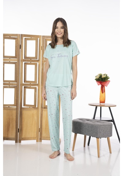 Estiva 24109 Kadın Kalp Desenli Kısa Kollu Yazlık Viskon Pijama Takımı 001 Estiva 24109 Kadın Kalp Desenli Kısa Kollu Yazlık Viskon Pijama Takımı 001