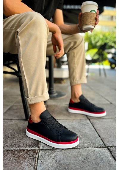 Aymood Mn979 - Santoni Gbt Spor Erkek Ayakkabı Sıyah/kırmızı
