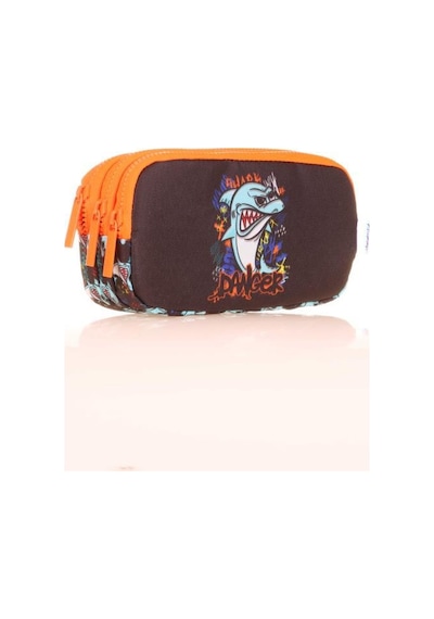 Kaukko Kids 3 Bölmeli Kalem Çantası Cube Shark Siyah L8175