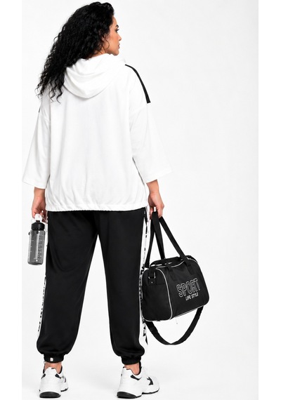 Rozzer Büyük Beden Kapüşonlu Baskılı Oversize Üst Jogger Pantolonlu Şık Spor Kadın Alt Üst Takım Siyah Rozzer Büyük Beden Kapüşonlu Baskılı Oversize Üst Jogger Pantolonlu Şık Spor Kadın Alt Üst Takım Siyah
