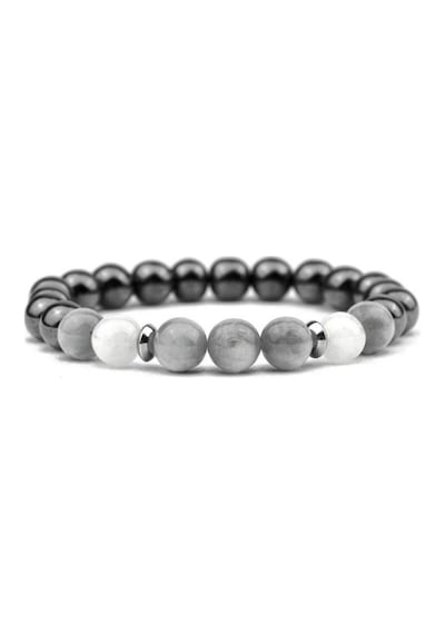 Alnis Atelier Hematit, Ay Taşı ve Jasper Doğal Taş Kadın Erkek Bileklik - 8 mm, Elastik