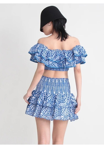 Fashion Cocktail Korse Bandaj Kumaşlı Esnek Kabarık Etekli Tasarım Gece Davet Krop Etek Takım Mavi Fashion Cocktail Korse Bandaj Kumaşlı Esnek Kabarık Etekli Tasarım Gece Davet Krop Etek Takım Mavi