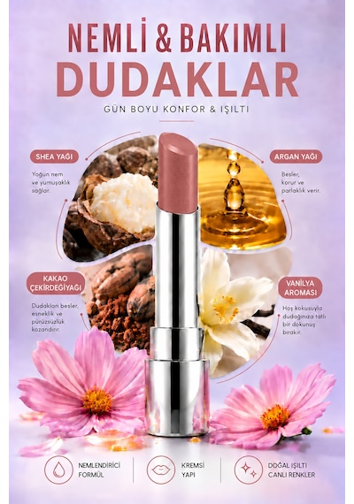 Pierre Cardin Sheer Glow Lipstick - Parlak Bitişli Nemlendirici Ruj - Hidden Rose - 019 0