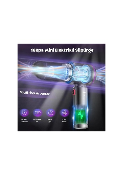 Hl-121 Araç İçi Süpürge Şarjlı Taşınabilir Hafif Çantalı 16000pa Vacuum Cleaner Vakum Ve Üfleme