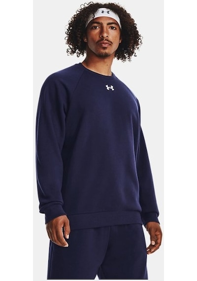 Under Armour Erkek UA Rival Fleece Bisiklet Yaka 1379755-410 Lacivert - Beyaz
