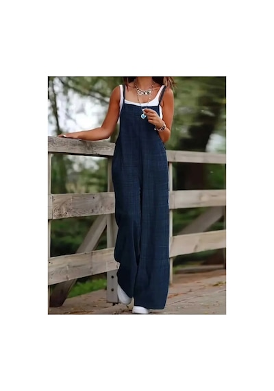 Meridefashion Askılı Yandan Fermuarlı Geniş Paça Tulum Kırmızı - L/xl Çok Renkli