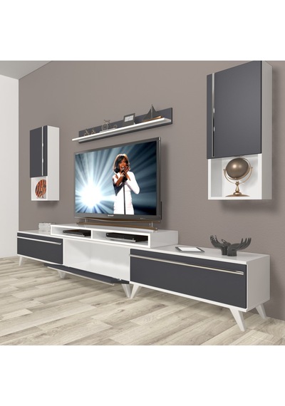 Decoraktiv Ekoflex 270ta Mdf Retro Tv Ünitesi Tv Sehpası Beyaz - Antrasit