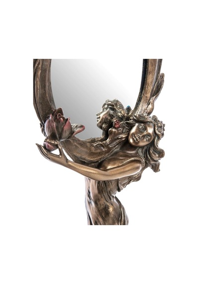 Art Nouveau Design Nilüfer Çiçekli Kadın Figürlü Masa Aynası