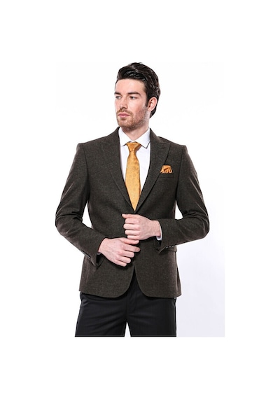 Sivri Yaka Tek Düğme Haki Slim Fit Ceket Wessi 001