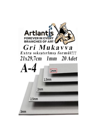A4 Mukavva Gri 1.0mm 20 Adet 1 Paket 21x29,7 Cm A-4 Mukavva 1,0 Mm Kalınlığında A-4 Mukavva 1 Adet