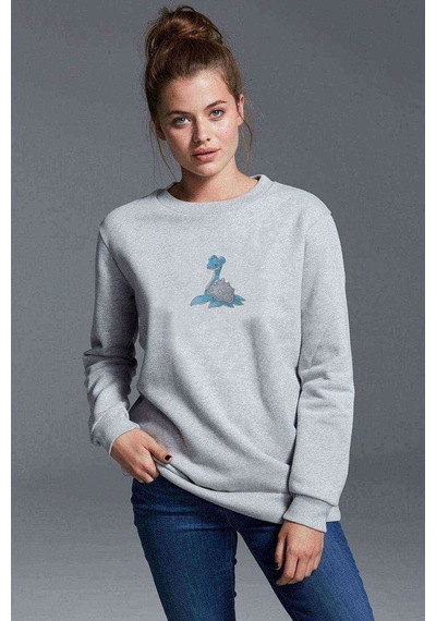 Pokemon Lapras Baskılı Gri Kadın Sweatshirt