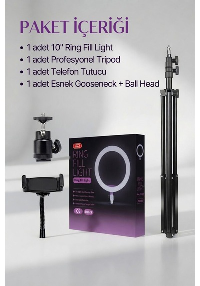 10 İnç Ring Light Tripod Selfie Işığı Telefon Tutucu Tiktok Youtube Makyaj Çekim Lambası 2.1 Mt