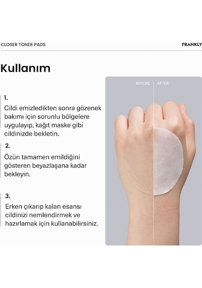 Frankly Pirinç Özü 9 Çeşit Peptit Ve Kolajen İçeren Gözenek Sıkılaştırıcı Closer Toner Pad 70 Adet 105 ML
