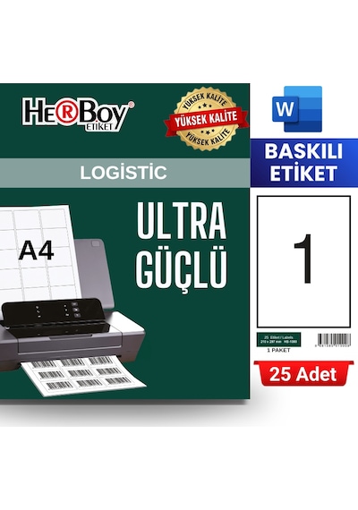 Herboy Hb-1000 210 X 297 Mm A4 Baskılı Laser Etiket 25 Adet