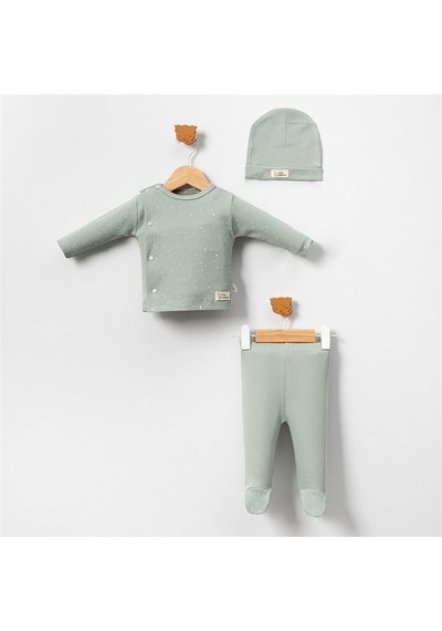 Ürünya Unisex Bebek Pamuklu Şapkalı 3'lü Takım Yeşil