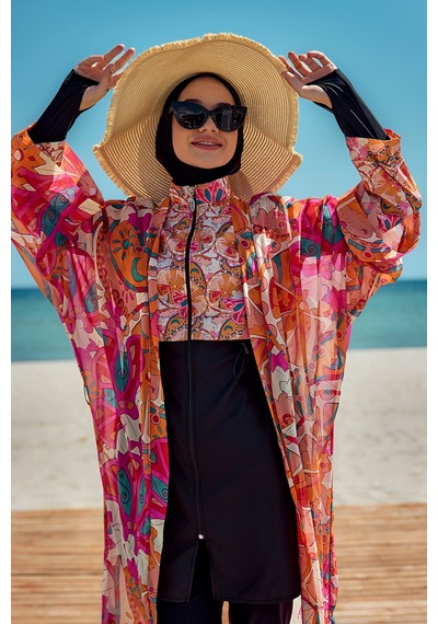 Remsa Mayo Remsa Tesettür Mayo Üzerine Tek Kaftan Kimono Pareo Oranj Rp034 Festival Oranj