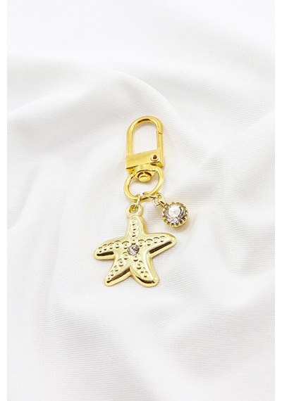 Taşlı Yıldız Tek Taş Gold Renkli Klipsli Cüzdan Süsü Charm Çanta