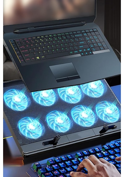 8 Fanlı Portatif Soğutucu Laptop Standı Usb Giriş Oyuncu Ofis Laptop Soğutma Cihazı