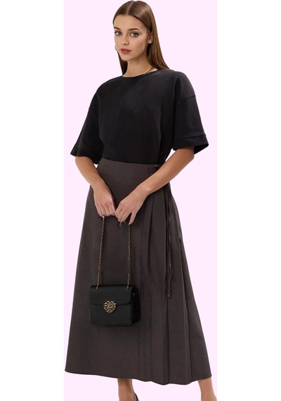 Frm Kadın A Line Maxi Etek 100% Polyester Dokuma Kumaş Ramadan Koleks Antrasit