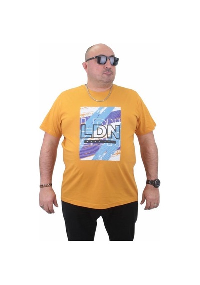 Starbattal Erkek Büyük Beden Sıfır Yaka Tişört Ldn 23183 Hardal-Hardal