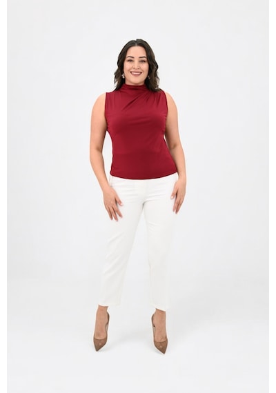 Kadın Büyük Beden Drape Detaylı Dik Yaka Bluz 1851-25 001