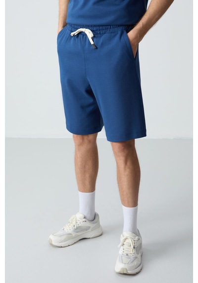 Tommy Life Parlament Pamuklu Kalın Yumuşak Dokulu Oversizefit Basic Erkek Şort Takım - 85257 Lacivert