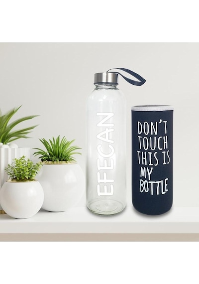 Kişiye Özel Isimli Renkli Kılıflı Cam Su Şişesi 750 Ml