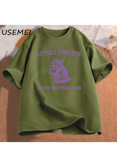 Flood Of Style Küçük Davranır Büyük Sorunları Çözmek Komik Rakun Baskı T Shirt Erkek Kadın Moda Harajuku Ret Yeşil