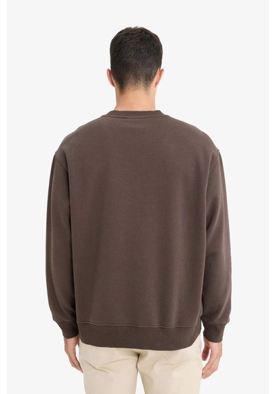 Defacto Relax Fit Bisiklet Yaka Kalın İçi Yumuşak Tüylü Basic Düz Sweatshirt T5139az25aubn581 Kahve