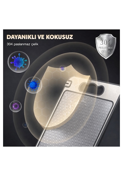 Paslanmaz Çelik Kesme Tahtası Bıçak Bileme Özellikli, Çizilmeye Dayanıklı, Çift Taraflı Bej