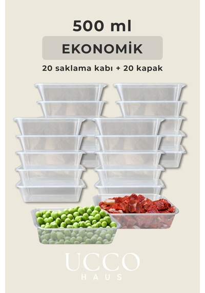 20 Adet 500ml Ekonomik Plastik Buzdolabı Dondurucu Erzak Sızdırmaz Saklama Kabı Buzluk Organizer Şeffaf