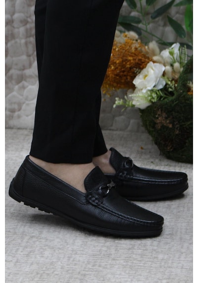 Mehmet Mete 31012 Siyah Deri Hakiki Deri Loafer Erkek Babet Erkek Ayakkabı Siyah