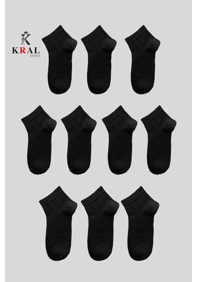 Kral Socks Kadın - Erkek 10 Çift Düz Desen Ekonomik Bilek Boy Patik Çorap Siyah